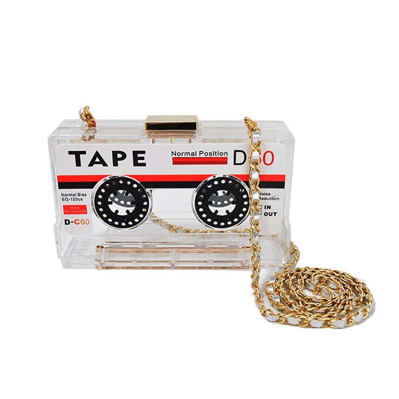 QZUnique Tape Shaped Shoulder Bag Radio Recorder PU Crossbody Bag Women's Retro Evening Bag Handbag Clutch Purse - Image 1
